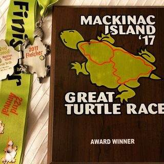 Happy #RaceDay Saturday #Runners 🏃🏽‍♀️🏃🏻 #Ran the #runmackinac #greatturtlerun #greatturtletrailrun #halfmarathon today. Came in 7th overall and 1st in my AG 🕺🏻 This was an awesome #run and I highly recommend it 👍 Yes it was a bit cool (low 40s) with off and on 🌦 but the course was VERY scenic and soo much fun to run through. Now to rest up ... I have another #race next week 😱🙈🦆 #runhappy #runnersofinstagram #runmichigan