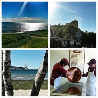 #lakemichigan #upperpeninsula #puremichigan #michiganders #michiganlove #castlerock #171steps #miUP #mightymac #mackinawbridge #bridge #lakehuron #straightsofmackinaw #mackinawcity #joannsfudge #fudge #doubledarkchocolatelove #happyfamily