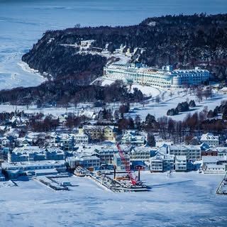 With the ferries no longer running, Mackinac Island residents and visitors have to arrive to the island by plane! ✈️Here is a shot from today's flight over.